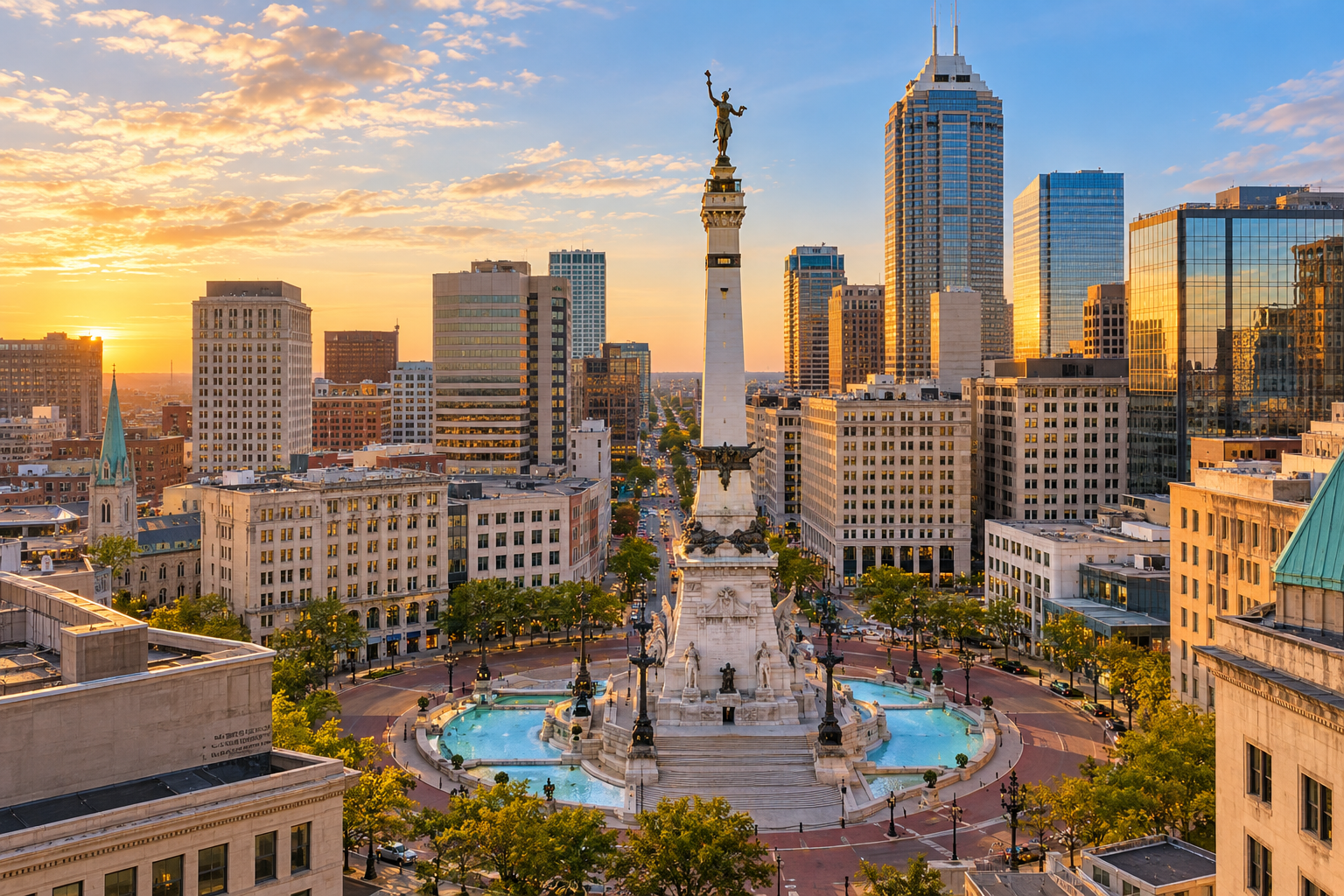 01-indianapolis-cover AI-generated illustration of Monument Circle and the Indianapolis skyline